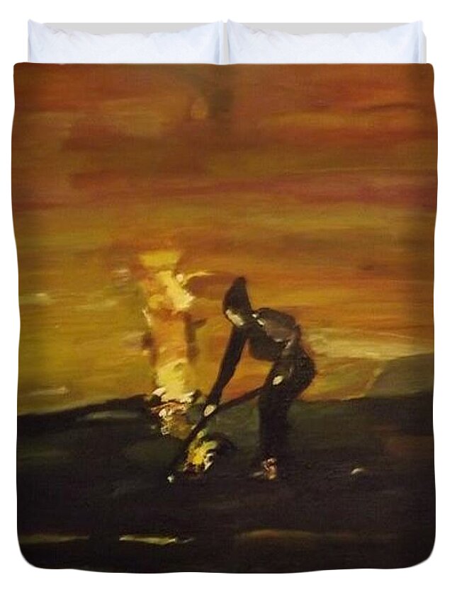 Acrylic Painting Duvet Cover featuring the painting The Campsite by Denise Morgan