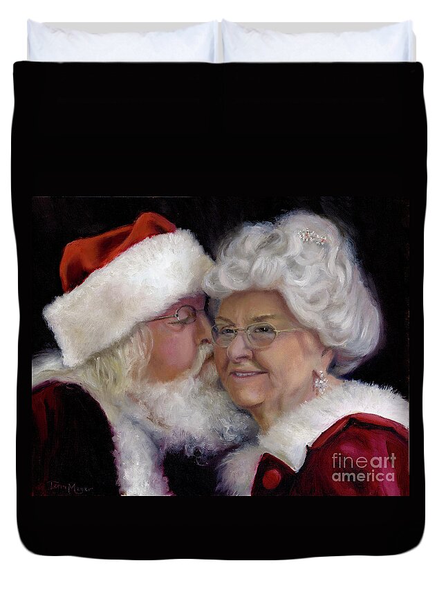 Santa Kissing Mrs. Clause Painting Duvet Cover featuring the painting The Christmas Kiss by Terri Meyer