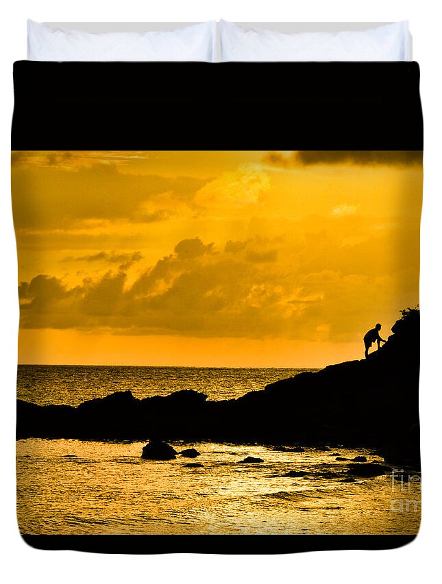 Sea Duvet Cover featuring the photograph The cliffhanger in the sea # 2 by Yavor Mihaylov