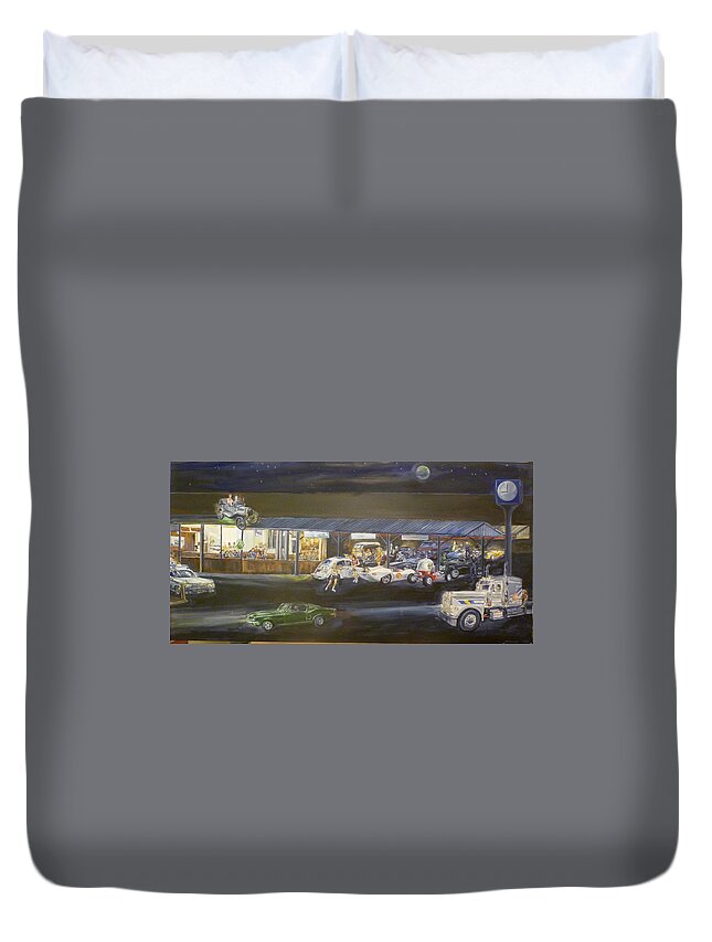 Ghostbusters Duvet Cover featuring the painting The Clock Drive-In Redux by Bryan Bustard