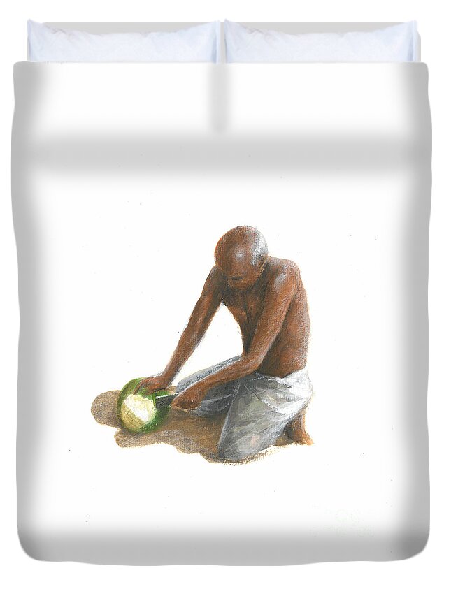 Contemporary Art Duvet Cover featuring the painting The Coconut Man, 2015 by Lincoln Seligman
