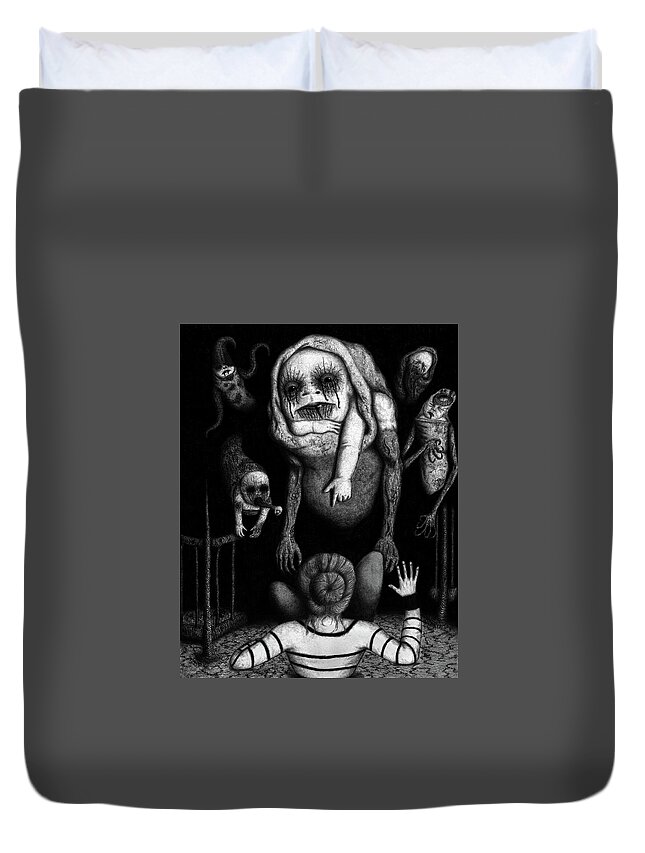 Horror Duvet Cover featuring the drawing The Corrupted - Artwork by Ryan Nieves
