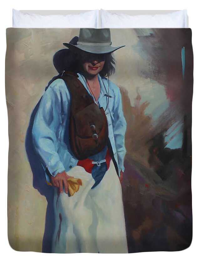 Firurative Art Duvet Cover featuring the painting The Cowgirl by Carolyne Hawley