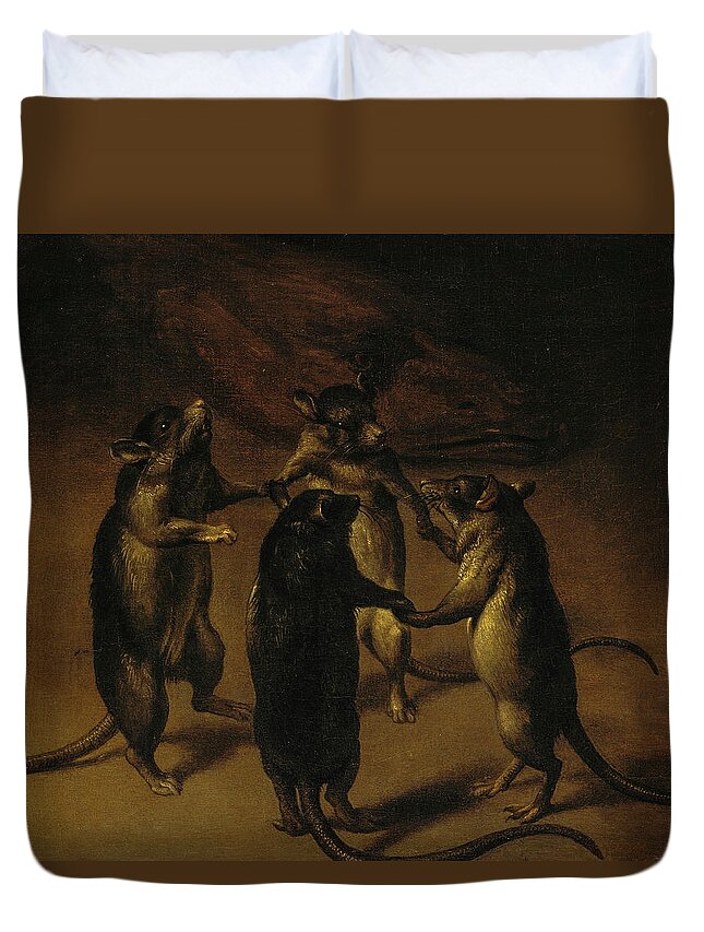 Ferdinand Van Kessel Duvet Cover featuring the painting The Dance of the Rats, 1690 by Ferdinand van Kessel