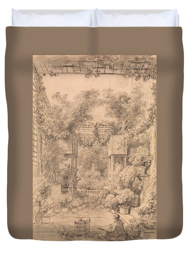 18th Century Art Duvet Cover featuring the drawing The Draftsman by Jean-Honore Fragonard