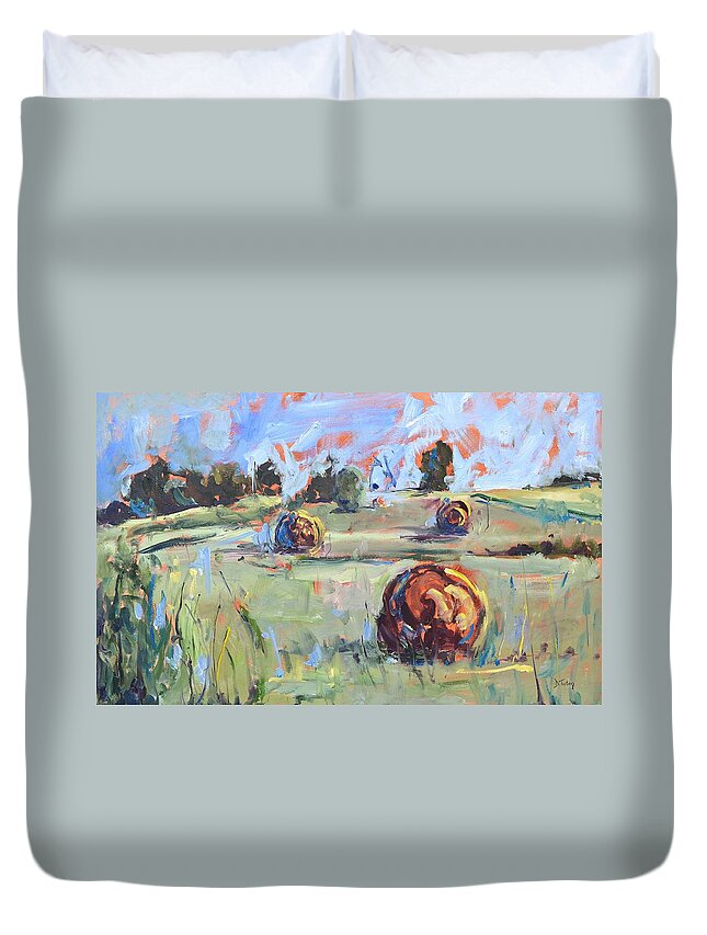 Hayfield Duvet Cover featuring the painting The Dreaming Fields by Donna Tuten