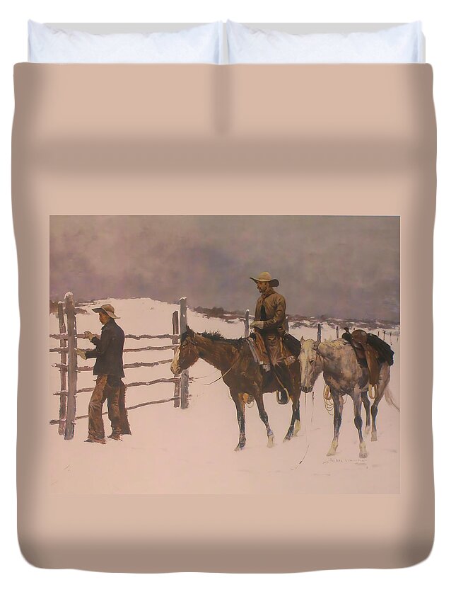 The Fall Of The Cowboy Duvet Cover featuring the digital art The Fall Of The Cowboy by Frederic Remington