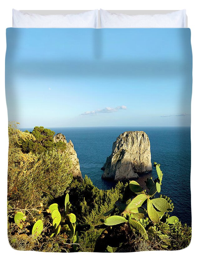 Scenics Duvet Cover featuring the photograph The Faraglioni From Belvedere Di Tragara by Maremagnum