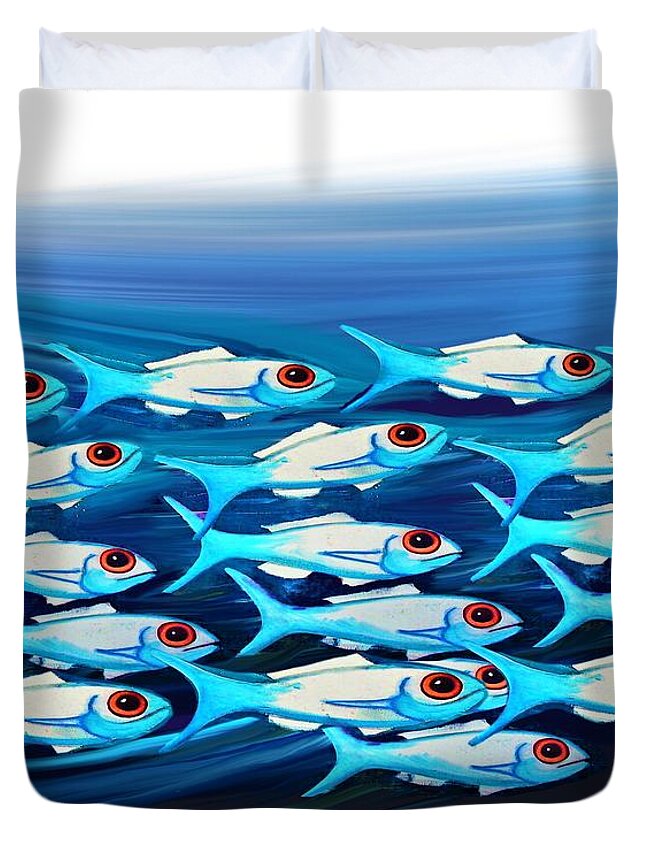 Modern Abstract Duvet Cover featuring the painting The Fish Ball - Here We Go Round by Joan Stratton