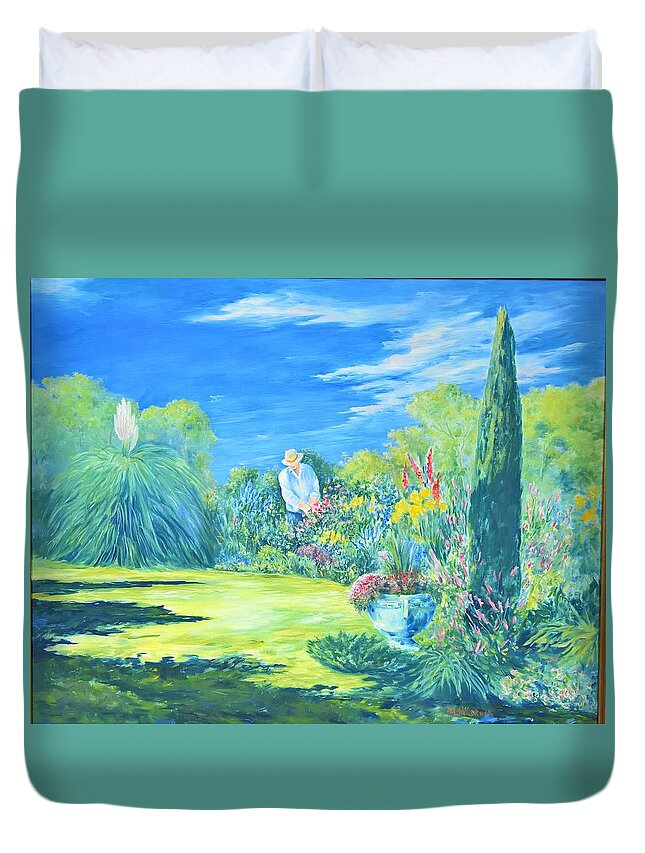 Morning Duvet Cover featuring the painting The Gardener by ML McCormick