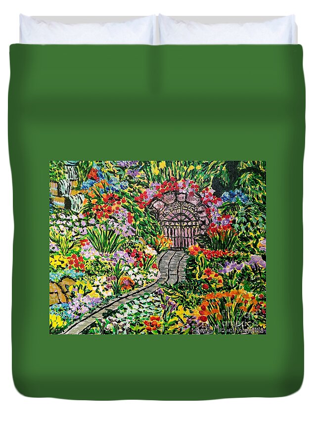 Acrylic Duvet Cover featuring the painting The Gated Closed Door in the Garden by Timothy Foley
