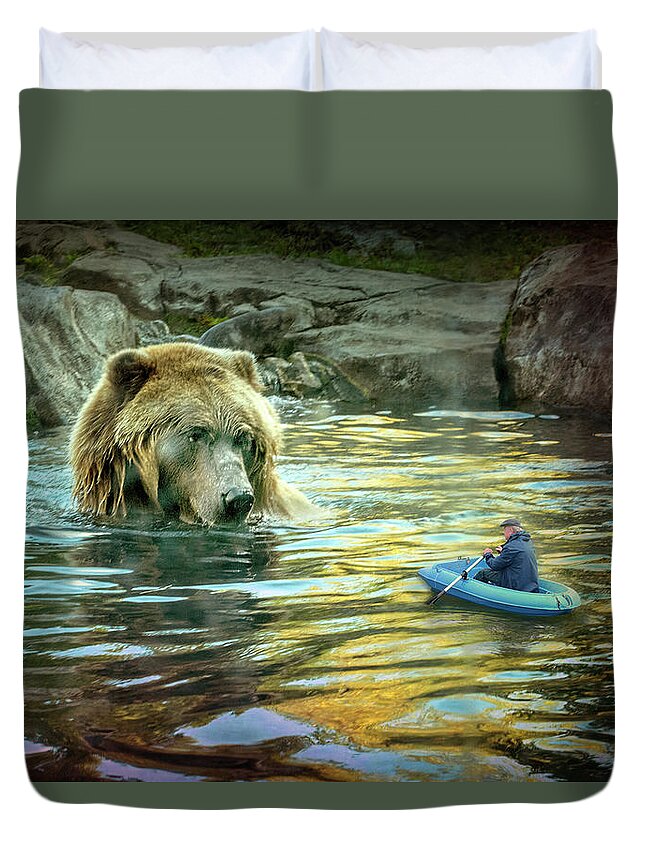 Grizzly Bear Duvet Cover featuring the digital art The Get Away by Jeanette Mahoney