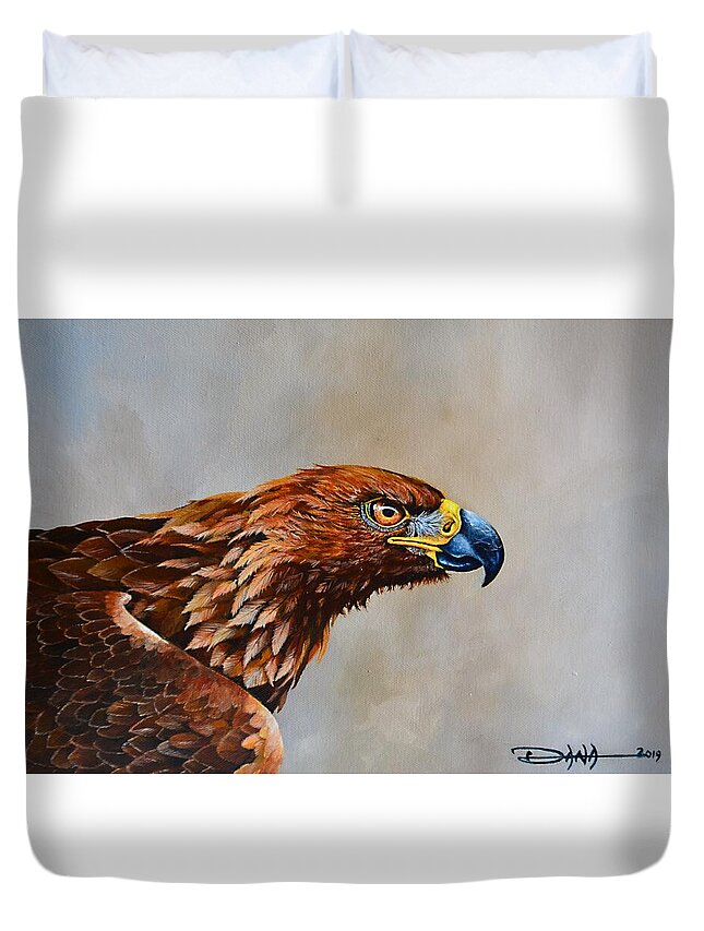 Birds Duvet Cover featuring the painting The Golden Eagle by Dana Newman