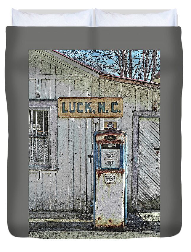 Old Gas Station Duvet Cover featuring the photograph The Good Old Days by Randall Dill