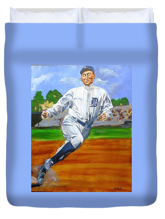 Ty Cobb Duvet Cover featuring the painting The Greatest Baseball Player in History Ty Cobb by Bryan Bustard