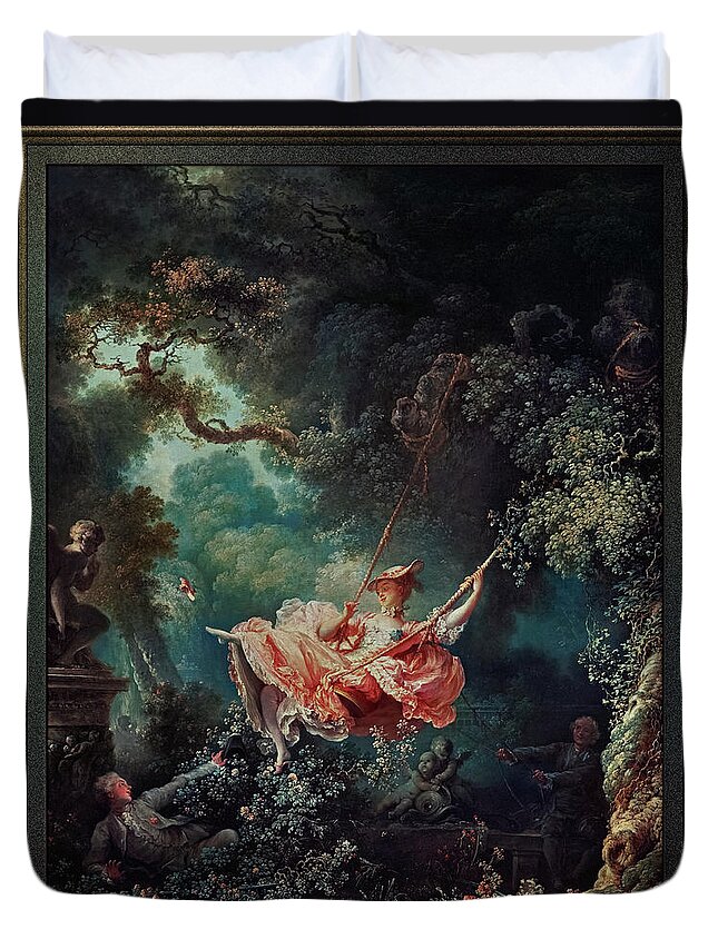 The Happy Accidents Duvet Cover featuring the painting The Happy Accidents of the Swing by Jean-Honore Fragonard by Rolando Burbon