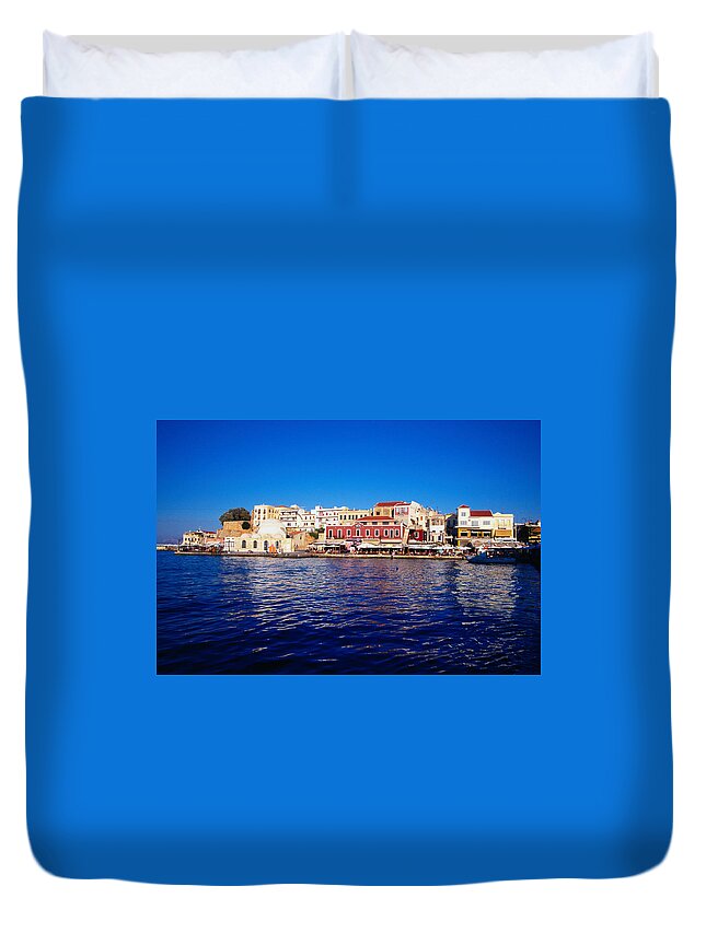 Greece Duvet Cover featuring the photograph The Harbour At Hania - Crete by Lonely Planet
