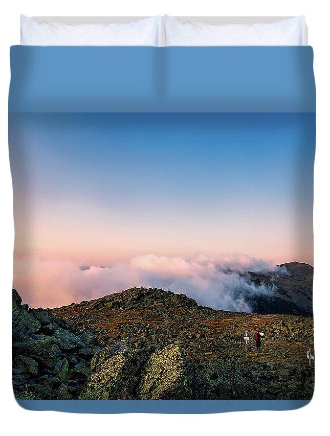 Clouds Duvet Cover featuring the photograph The Hiker - Mt Jefferson, NH by Jeff Sinon