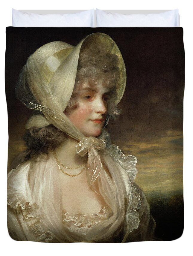 The Honorable Lucy Byng Duvet Cover featuring the painting The Honerable Lucy Byng by John Hoppner by Rolando Burbon