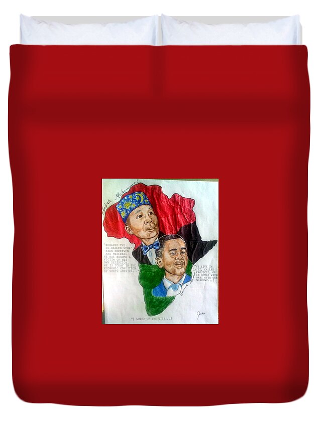 Blak Art Duvet Cover featuring the drawing The Honorable Elijah Muhammad and President Barack Obama by Joedee