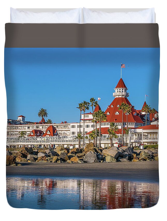  Duvet Cover featuring the photograph The Hotel del Coronado Beach Reflection San Diego by Robert Bellomy