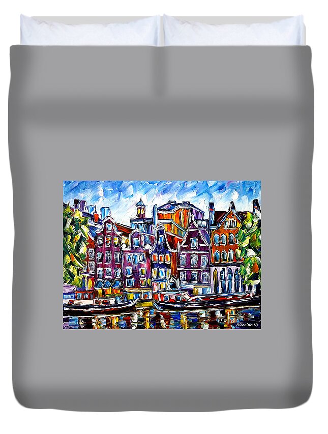 Beautiful Amsterdam Duvet Cover featuring the painting The Houses Of Amsterdam by Mirek Kuzniar