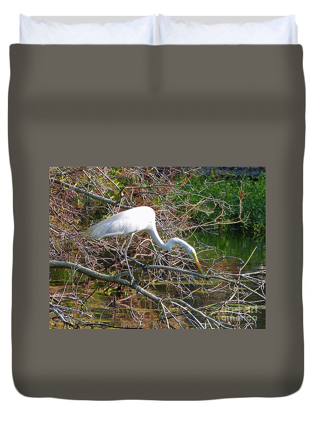 Great Egret Duvet Cover featuring the photograph The Hunter by Scott Cameron