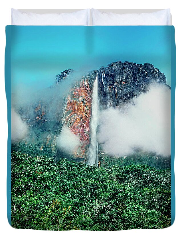 Dave Welling Duvet Cover featuring the photograph The Jungle Surrounds Angel Falls And Tropical Rainforest Canaima Np Venezuela by Dave Welling