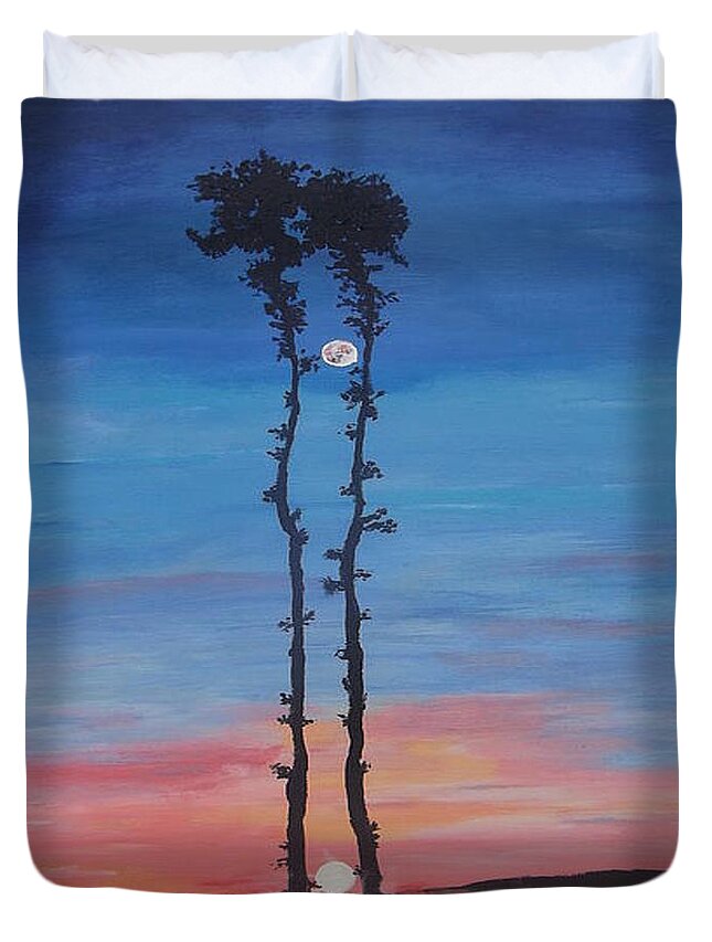 Landscape Duvet Cover featuring the painting The Kissing Trees by Denise Morgan
