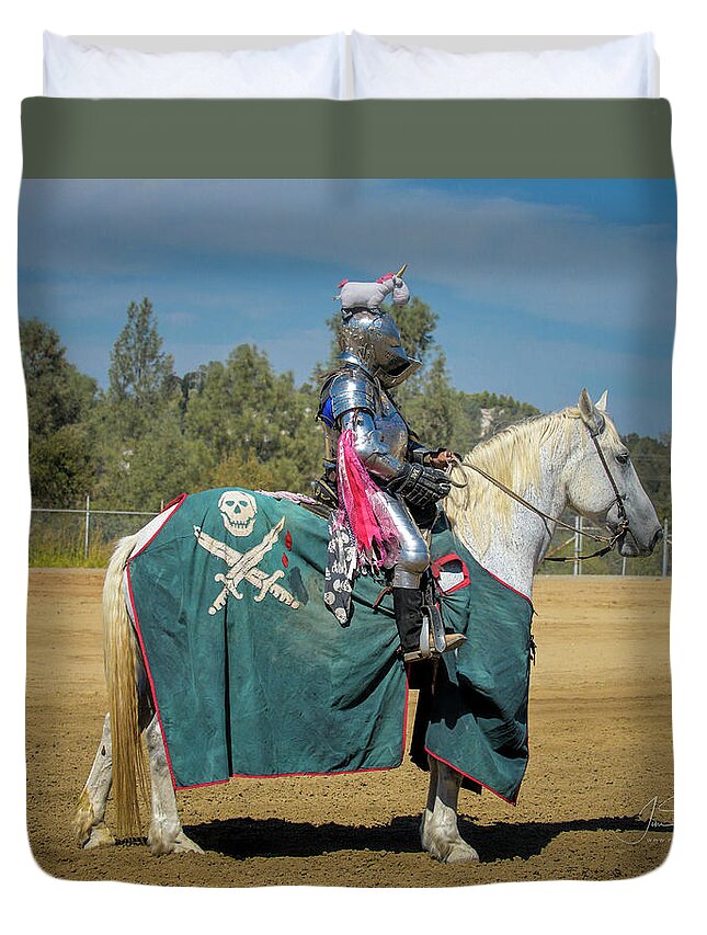Equine Duvet Cover featuring the photograph The Knight With The Unicorn On His Helm by Jim Thompson