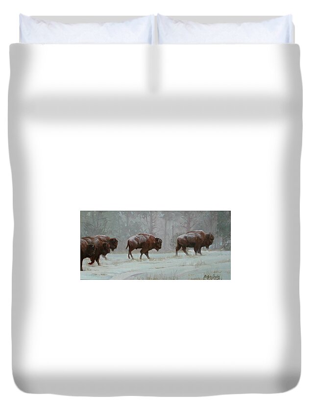 Bison Duvet Cover featuring the painting The Legacy by Carolyne Hawley