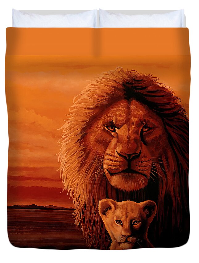 The Lion King Duvet Cover featuring the painting The Lion King Painting by Paul Meijering