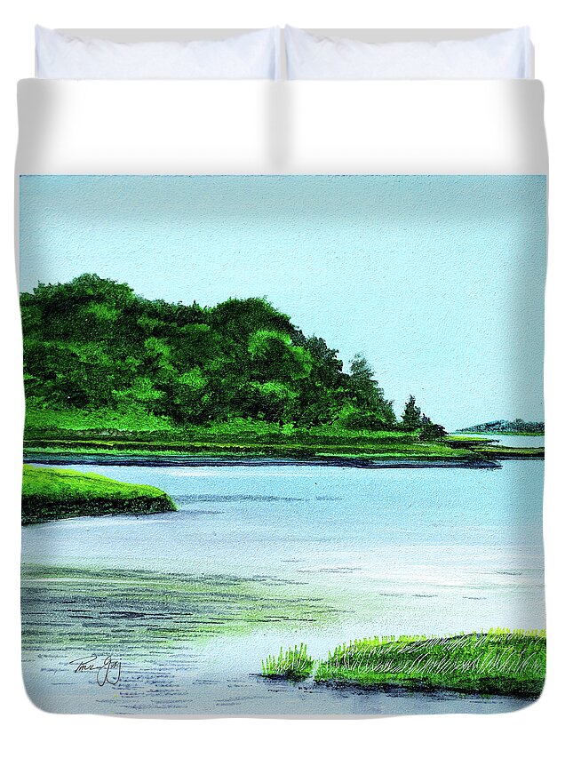 Estuary Duvet Cover featuring the painting The Little River Gloucester, MA by Paul Gaj