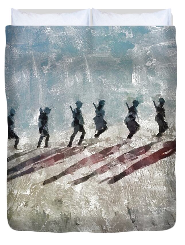 World Duvet Cover featuring the painting The Long Walk, World War Two by Esoterica Art Agency