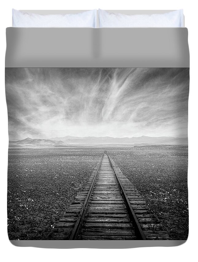 Clouds Duvet Cover featuring the photograph The Long Way Black and White by Debra and Dave Vanderlaan