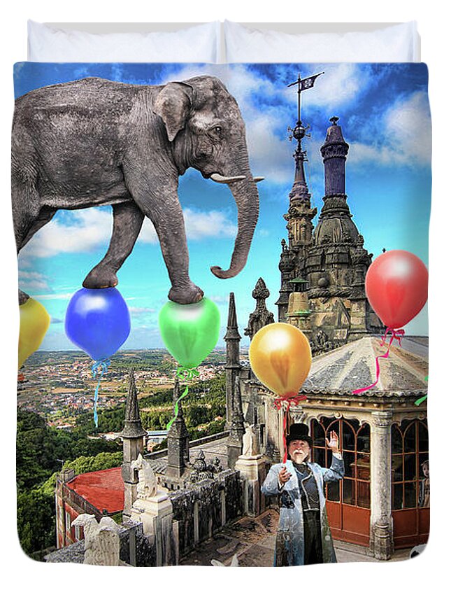 Elephant Duvet Cover featuring the photograph The Magician on the Roof by Aleksander Rotner