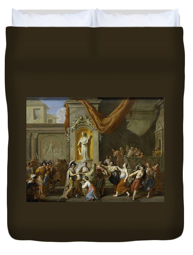 Gerard Hoet (i) Duvet Cover featuring the painting The Marriage of Alexander the Great and Roxane of Bactria. by Gerard Hoet -I-