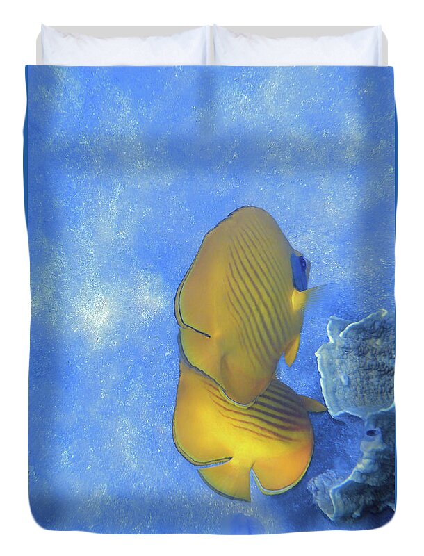 Fish Duvet Cover featuring the photograph The Masked Butterflyfish Blue by Johanna Hurmerinta
