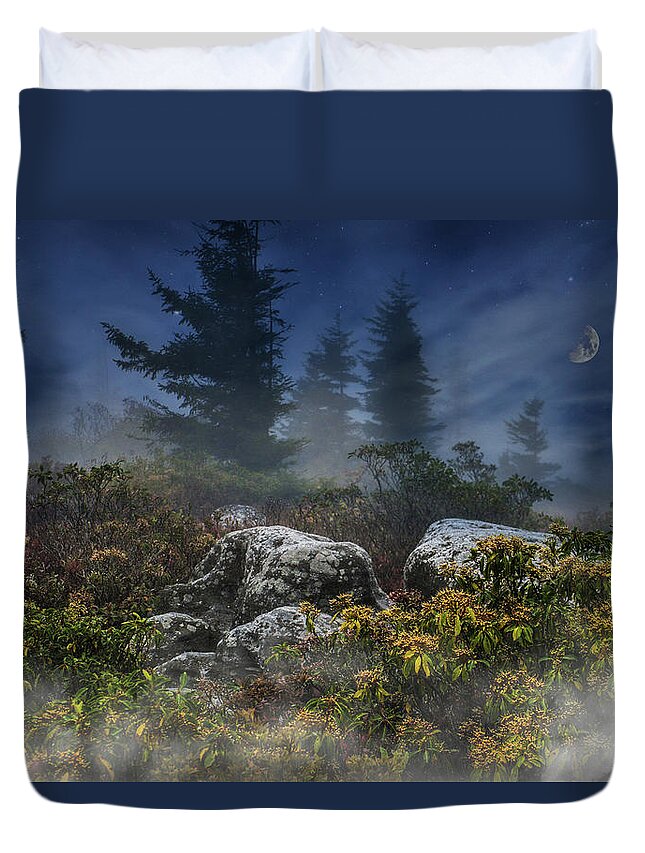 Moon Duvet Cover featuring the photograph The Mystical Nightfall by Lisa Lambert-Shank