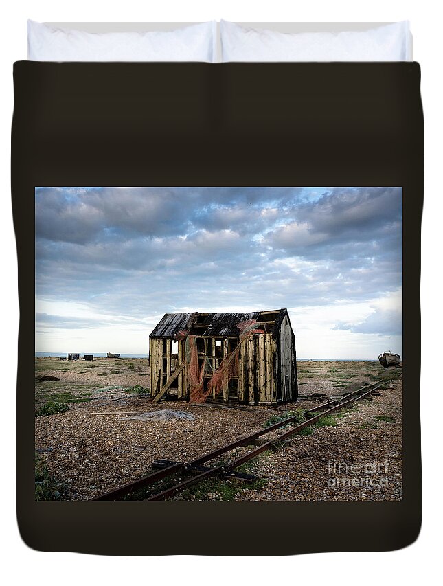 Beach Duvet Cover featuring the photograph The Net Shack, Dungeness Beach by Perry Rodriguez