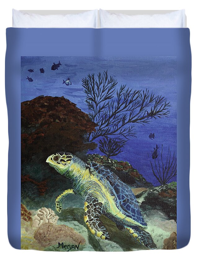 Hawkbill Duvet Cover featuring the painting The Newcomer by Megan Collins