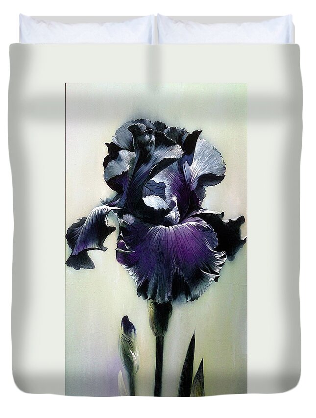 Russian Artists New Wave Duvet Cover featuring the painting The Night. Black Iris Fragment by Alina Oseeva