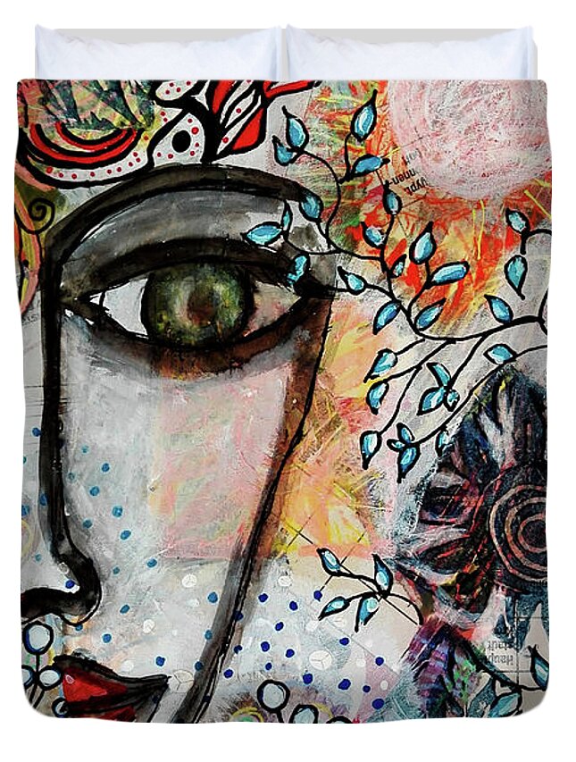 Symbolism Duvet Cover featuring the mixed media The Observer by Mimulux Patricia No