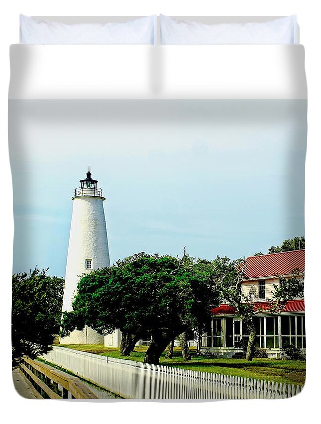 Island Of Ocracoke Island Duvet Cover featuring the photograph The Ocracoke Lighthouse by M Three Photos