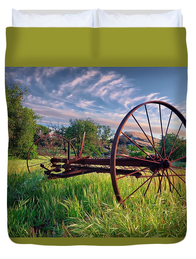 Mower Duvet Cover featuring the photograph The Old Hay Rake 2 by Endre Balogh