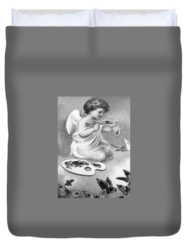 Angel Duvet Cover featuring the photograph The Painter in Black and White by Munir Alawi