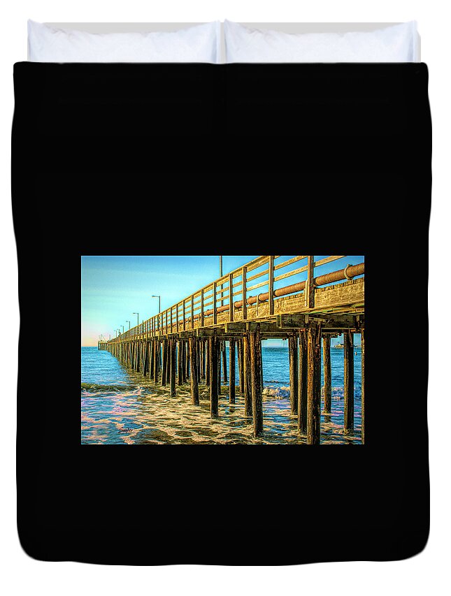 Barbara Snyder Duvet Cover featuring the painting The Pier At Avila Beach California by Barbara Snyder