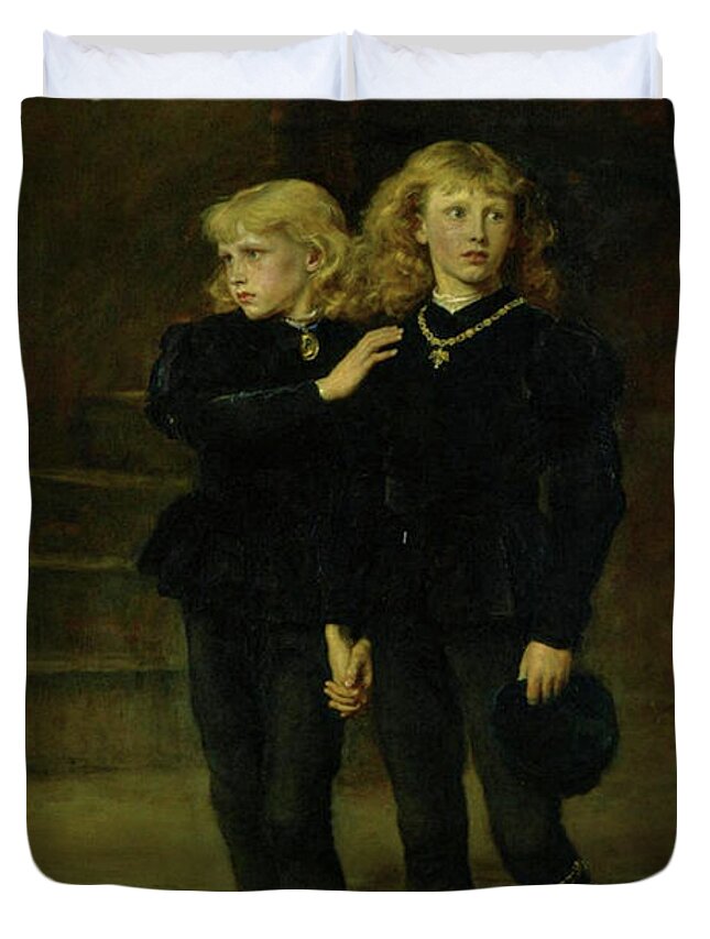 John Everett Millais Duvet Cover featuring the painting The Princes in the Tower by John Everett Millais