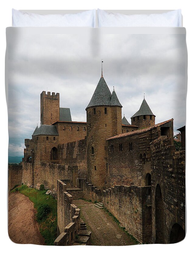 Ramparts Duvet Cover featuring the photograph The Ramparts of Carcassonne by Mary Capriole