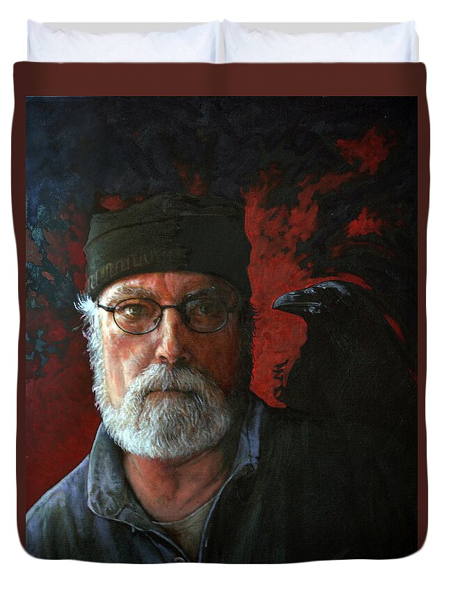 Self Portrait Duvet Cover featuring the painting The Raven King by William Stoneham
